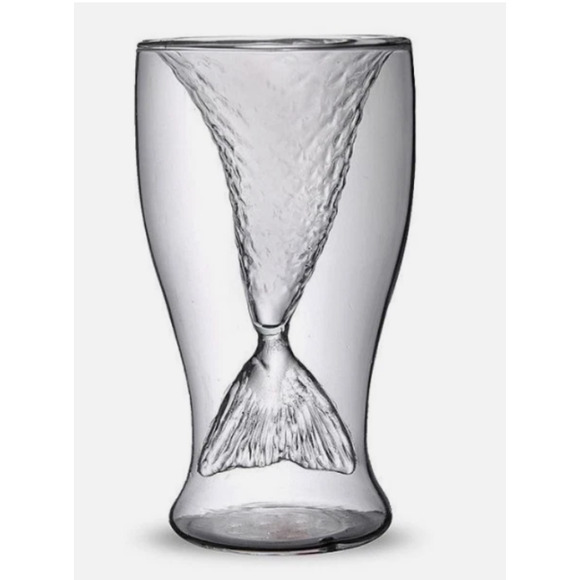 Pair Mermaid Tail Shaped Clear Double Wall Drinking Glass 5.2" inch New/Open Box - Picture 1 of 4